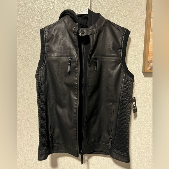 Fried-Denim Est.2015 NYC Men's Faux Leather Black Vest Hoodie Size L New - Picture 1 of 12